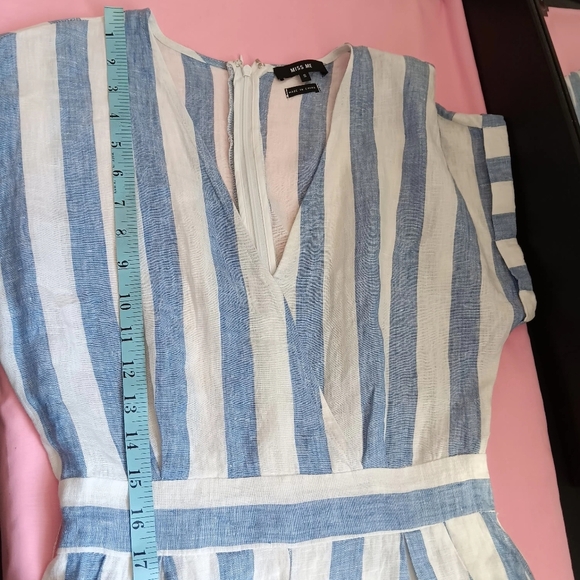100% linen,Miss Me jumpsuit, Striped White and Blue,pockets,Summer Vacation sz S - Picture 12 of 16